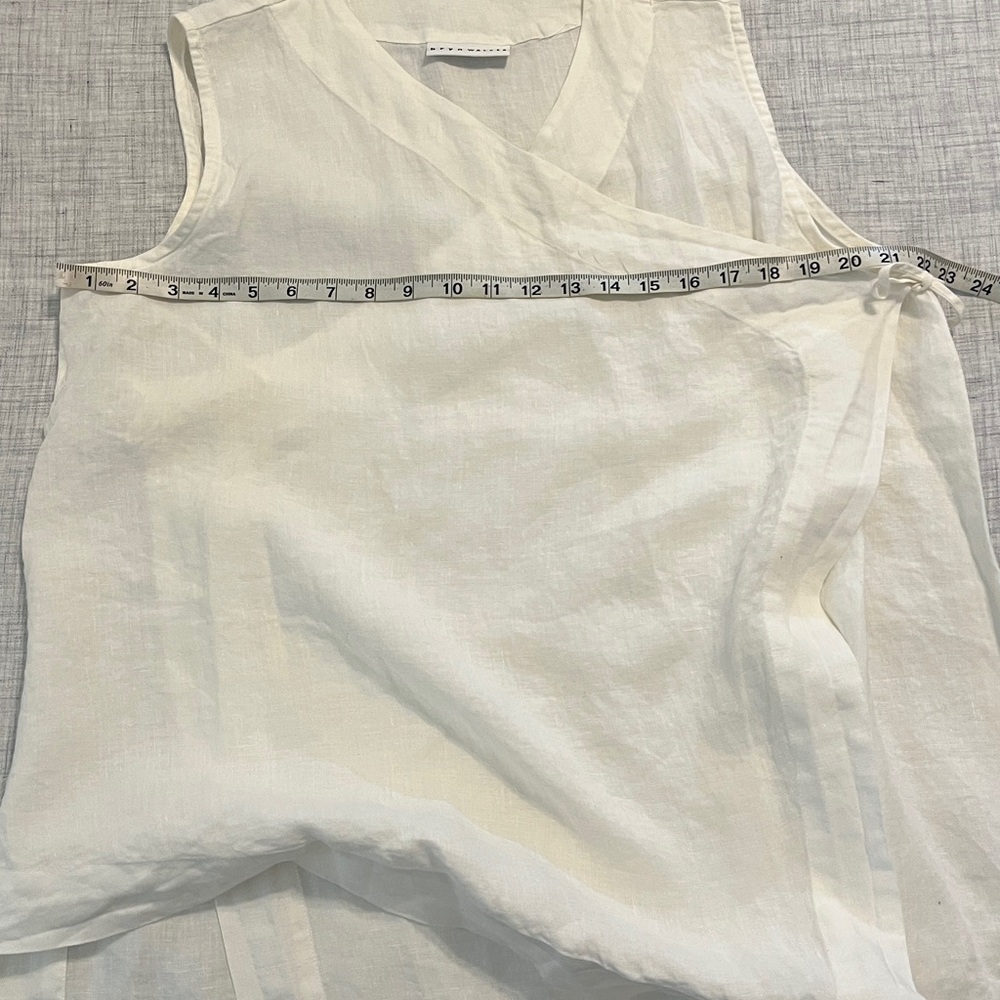 Bryn Walker white linen asymmetric wrap sleeveless tunic top - Picture 8 of 9